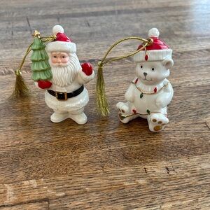 Lenox Very Merry Santa and Teddy Bear Holiday Ornaments 24K Gold Trim